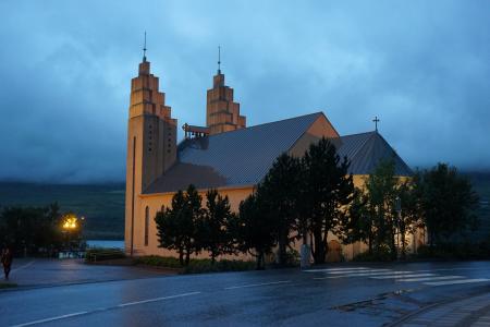 阿库雷里, 教会, 冰岛, abendstimmung, 照明, 建筑, 晚上