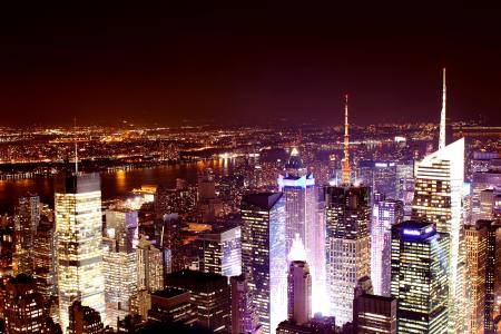 纽约, 天际线, 晚上, 长时间曝光, 纽约市天际线, 曼哈顿, 新增功能