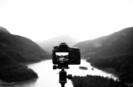 黑色, 单反相机, 相机, 屏幕, 摄影, 山脉, 山谷