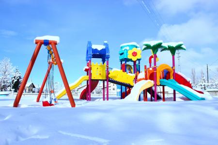 儿童公园, 雪, 冬天, 乐趣, 户外, 操场上, 幻灯片播放设备