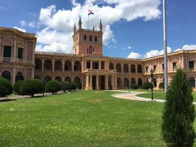巴拉圭, 总统府, 宫, 云的天空, 国旗, 天空, 建筑