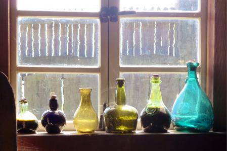 瓶, windows, 老, 尘土飞扬, 书架, 窗台, 乡村
