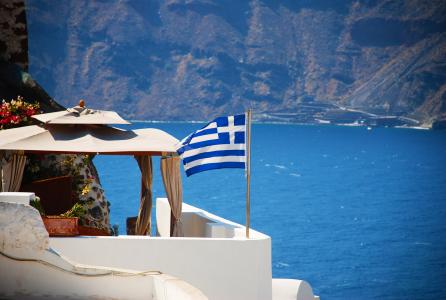 圣托里尼岛, 希腊, 国旗, 希腊语, 岛屿, 旅行, 伊亚