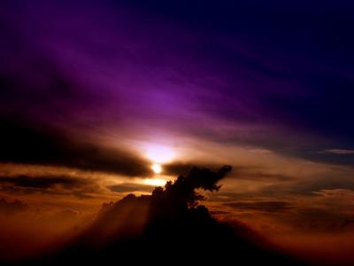 天空, 云计算, 日落, 紫罗兰色