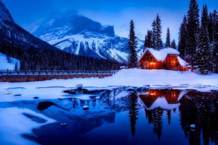 加拿大, 日落, 黄昏, 小木屋, 湖, 水, 几点思考
