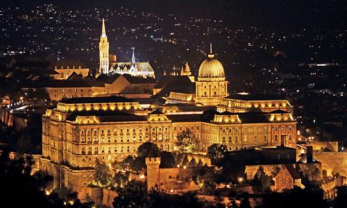 布达佩斯, 皇家宫殿, 马蒂亚斯教堂, 渔人堡, 照明, 万城, 晚上