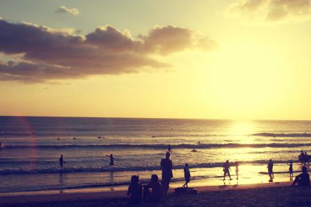 海边的夕阳, 人在一起, 海滩, 夏季, 日落, 人, 海