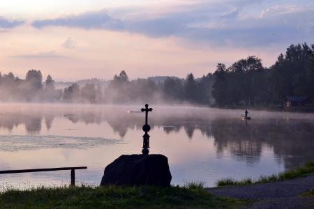 早上, bayersoien, 巴伐利亚, 湖, 有雾, 雾, 心情