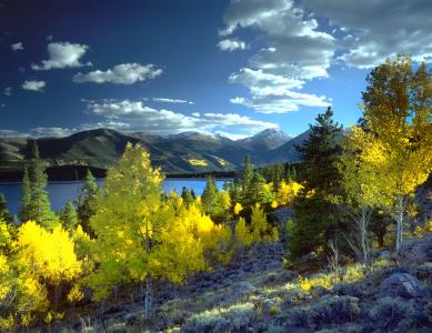 孪生湖, 科罗拉多州, 白杨, 秋天, 秋天, 自然, 山