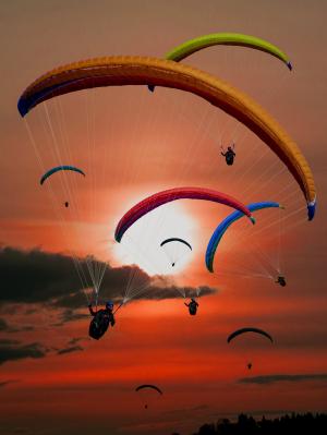 滑翔伞, 滑翔伞, 飞, 太阳, 日落, abendstimmung, 冒险家
