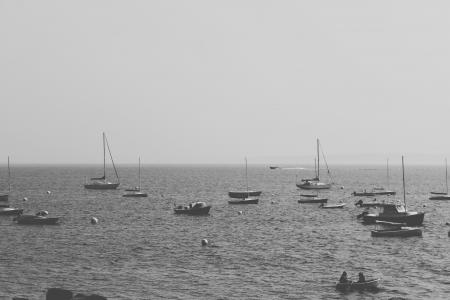 黑色和白色, 小船, 黑暗, 港口, 悲伤, 海, 航海的船只