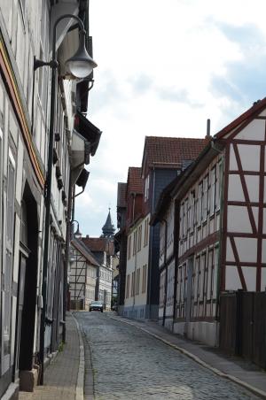 goslar, fachwerkhaus, 道路, 教会, 旧城, 德国, 建筑