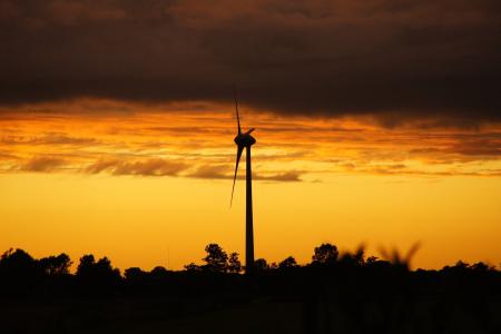 风车, 荷兰, 风力发电, 荷兰, 日落
