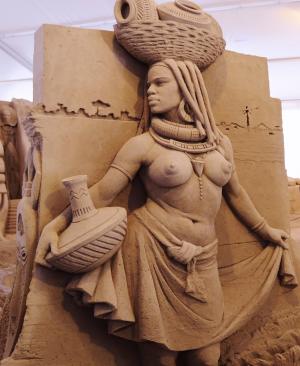 沙雕, 图稿, 穆尔西妇女, 年轻, 船来人, sandworld, 非洲