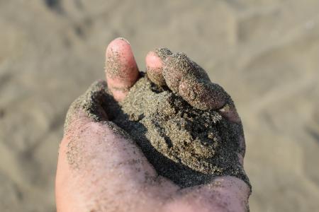 沙子, 手, 海滩