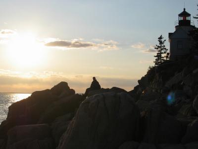阿卡迪亚国家公园, 缅因州, 天空, 云彩, 日落, 男子, 岩石