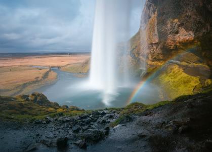 彩虹, 瀑布, 岩石, 自然, 户外, 山, 视图