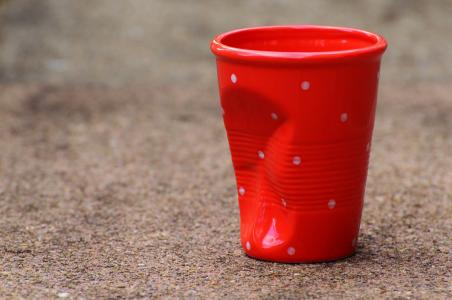 咖啡杯, 弄皱, 陶瓷, 有趣, 红色, 饮料, 咖啡