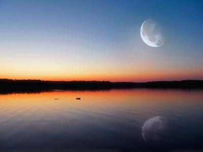 晚上湖, 发光, 大月亮, 芬兰, 黑暗, 暮光之城, kayralampi