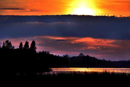 日落, 自然, 暮光之城, 夏季, 颜色, 湖, 魁北克省