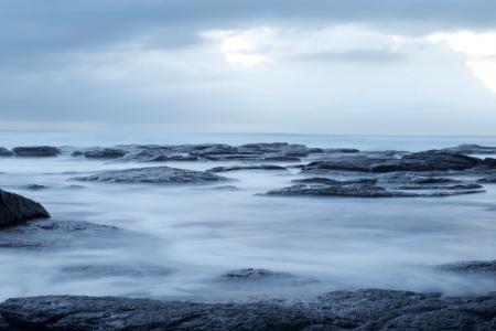 雾, 海洋, 蓝色, 岩石, 海岸, 海, 自然