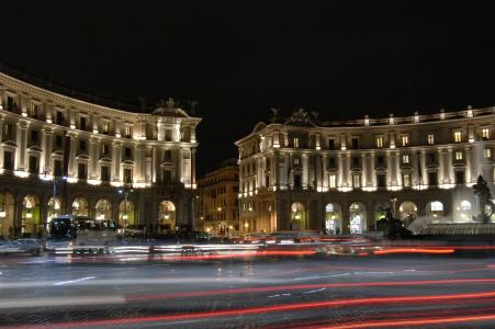 共和, 罗马, 晚上, 建筑, 著名的地方, 欧洲, 街道