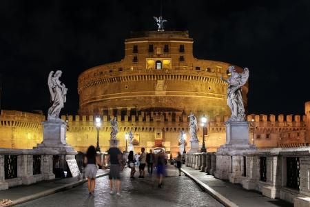 罗马, 晚上, 意大利, 圣天使城堡, 心情, 长时间曝光, 照明