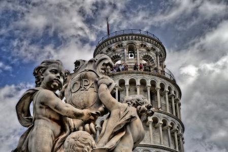 比萨, 斜塔, 托斯卡纳, 意大利, 建筑, 雕像, 著名的地方