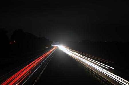 模糊, 黑暗, 晚上, 高速公路, 快速, 公路, 防眩光
