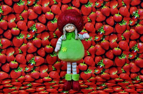 草莓, 娃娃, 水果, 图, 全长, 红色, 一个人