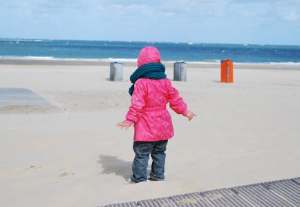 儿童, 海滩, 海, 人, 沙子, 小, 户外