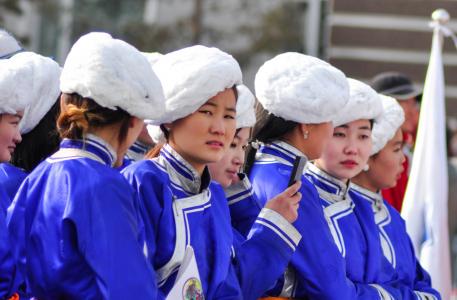 帽子, 白色, 蓝色, 女士们, 蒙古, 服装, 传统