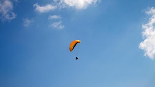 滑翔伞, 飞, 天空, 云彩, 蓝色, 心情