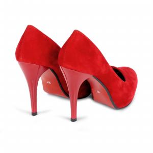 双, 红色, 麂皮绒, 平台, 高跟鞋, 妇女, 鞋子