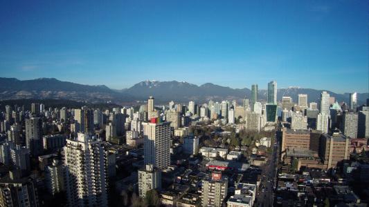 温哥华, 加拿大, 城市, 空中, 无人驾驶飞机, 山脉, 城市景观