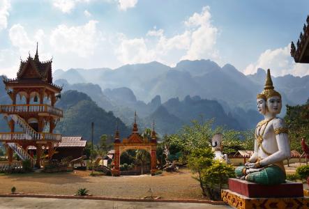 老挝, 寺, 山脉, 佛教, 万荣, 万荣, 雕像