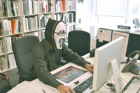 人, 穿着, 面具, 计算机, 键盘, 研究, 业务
