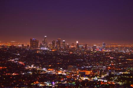 洛杉矶, 天际线, 美国, 住宿, 夜晚的城市, 城市旅行, 夜之光