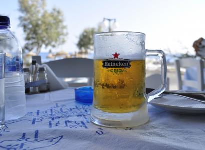 假日, 希腊, 啤酒, 海滩, 热, 口渴, 喜力啤酒