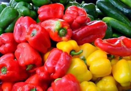 辣椒, 出售, 红色, 黄色, 绿色, 食品, 市场