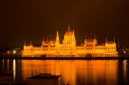 布达佩斯, 城堡, 水, 镜像, abendstimmung, 照明, 心情