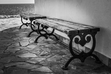 板凳, 优雅, 户外, 广场, 优雅, 风格, 黑色和白色