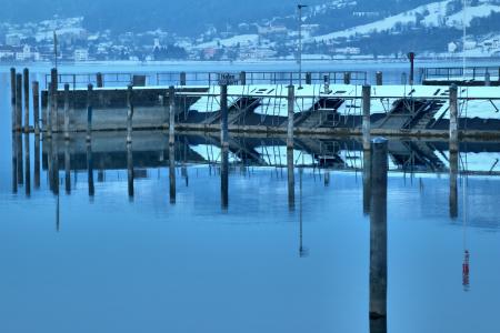 康斯坦茨湖, 布雷根茨, 冬天, 端口, 冷的自然, 晚上, 奥地利