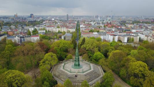 viktoriapark, 纪念碑, kreuzberg, 蓝色, 天空, 道路, 绿色
