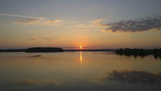 日落, 夏季, 芬兰, 晚上, 湖