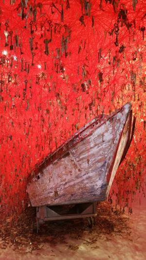 双年展, 威尼斯, 小船, 日本, 红色, 艺术, 现代