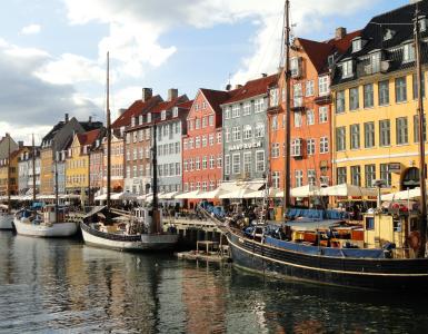 哥本哈根, 丹麦, 运河, 水, 小船, 建筑, 人
