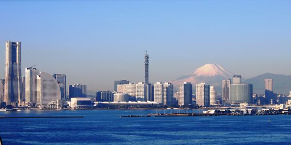 富士山, 横滨, 海湾大桥, 冬天, 地标塔, 高速路, 日本神奈川