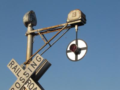 老, 铁路, 穿越, 火车, 标志, 信号, 警告
