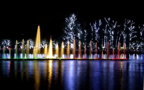 诺富特伊比拉普埃拉公园, 灯, 晚上, 水上展示, 颜色, 多彩, 奇观